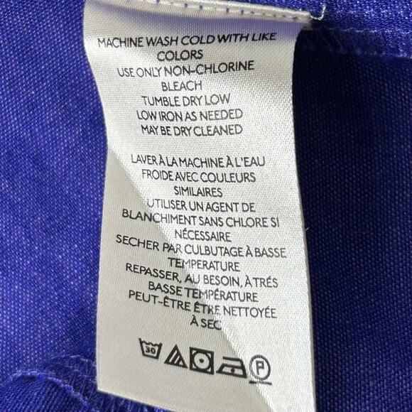 Anthropologie Linen Blend Crop Utility Pocket Split V Neck Collared Top Size L - Picture 9 of 10